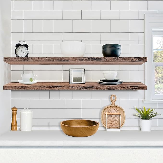 Sorbus Floating Shelves for Wall - 55 Inch Extra-Long Bathroom Shelves, Wall Decor for Bedroom, Kitchen, Living Room, Book Storage - Mounted Floating Shelf with Hidden Brackets (Mahogany, 2 Pack)