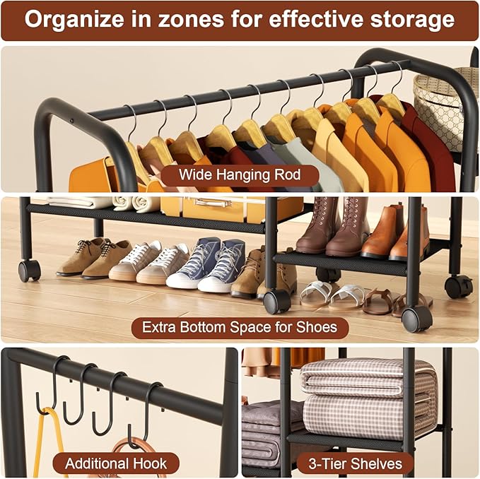 Portable Closets For Hanging Clothes,Wardrobe Closet Racks For Hanging Clothes,Sturdy Clothes Rack Heavy Duty,5-Tier Metal Freestanding Clothing Racks With Shelves, 45" X 16" X 69"