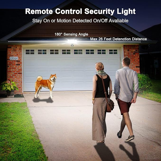 EMANER Outdoor Security Light Remote Control, 280W Equiv. Motion Sensor Floodlight, Keep On or Motion Activated, Tunable White, 110V Dimmable Wall Light for Garage (Black, 1-Pack)