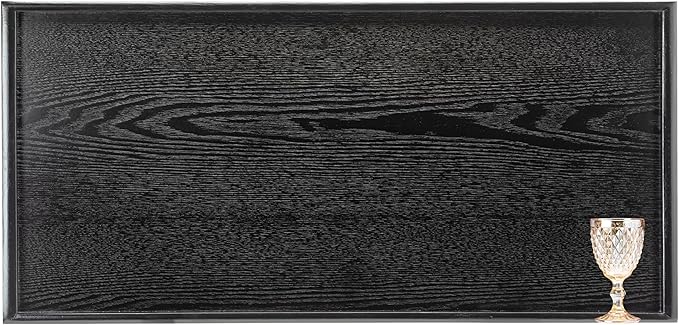 40 x 24 Inches Extra Large Solid Wood Serving Tray for Tea Coffee Table Snack Food Meals Serving Plate Kitchen Party Bar Breakfast Server with Raised Edges Black Wooden Decorative Ottoman Tray