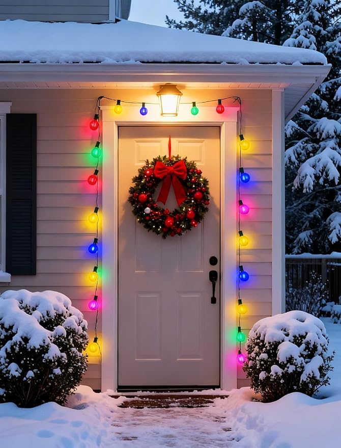 50Ft Outdoor Frosted Multicolor Lights, LED G40 Globe Patio String Lights with 25 0.6W Ceramic Colorful Bulbs(2 Spare), Outside Christmas Lights for Holiday Party Backyard Christmas