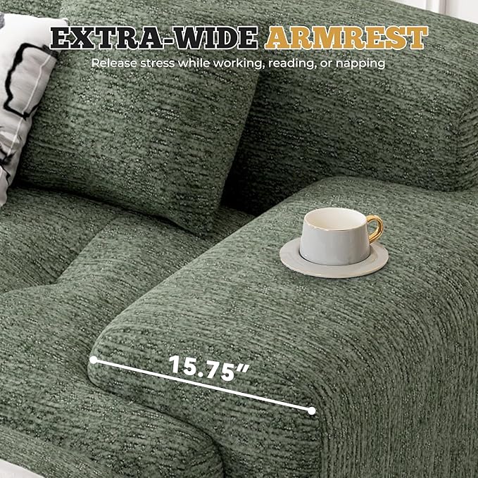 158" Modern U Shaped Modular Sectional Sofa, Boneless Couches for Living Room with Ottoman,6 Seater Convertible Chenille Cloud Couch Sofa Set, No Assembly Required, Green 1 PCS