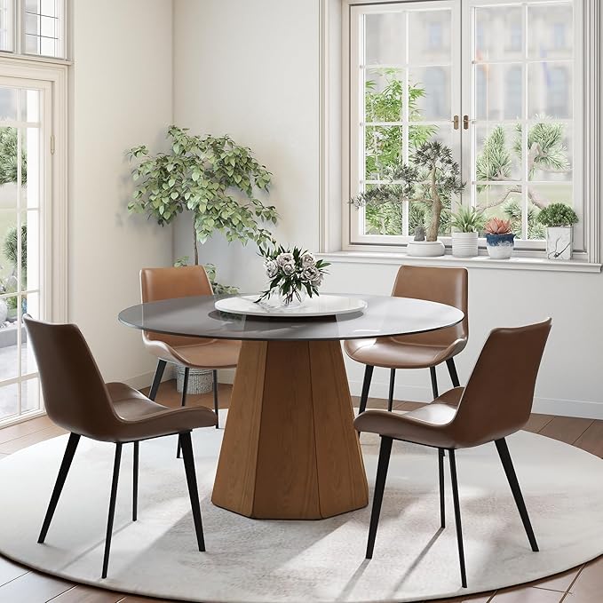 Modern Dining Chairs Set of 4, Upholstered Faux Leather Cushion Seat and Sturdy Metal Legs for Restaurant, Living Room, Grey