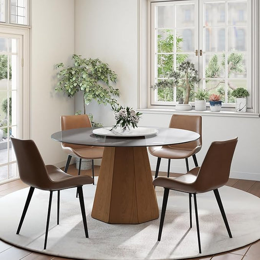 Modern Dining Chairs Set of 4, Upholstered Faux Leather Cushion Seat and Sturdy Metal Legs for Restaurant, Living Room, Grey