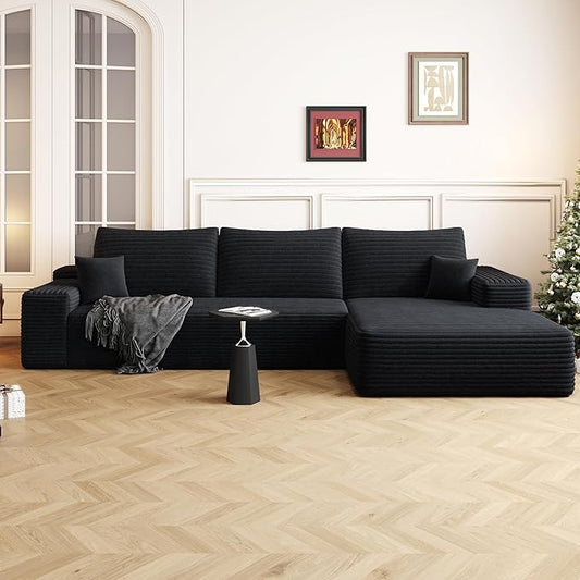 108" Sectional Couches for Living Room Modern Modular Sofa with L-Shape Couchs Upholstered Boneless Couch Deep Seat Sectional Couch with Chaise (Black, Right Facing Chaise+2Seaters)