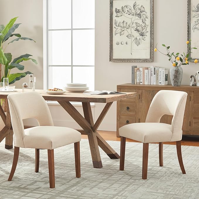VKNOW Wooden Dining Chairs Set of 4, Modern Fabric Upholstered Dining Room Chair Kitchen Chairs, Farmhouse Dinner Chair for Kitchen Dining Room, Beige