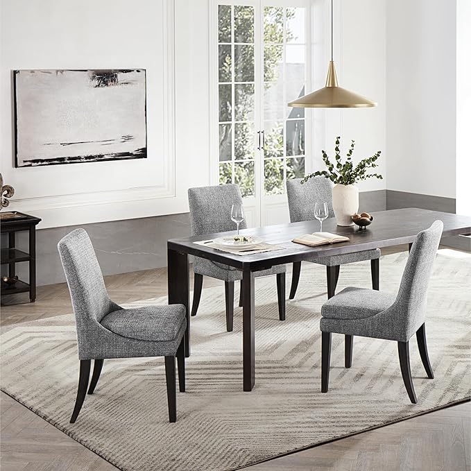 Upholstered Dining Chairs Modern Sidechair Performance Fabric High Back Armlesschair for Diningroom Kitchen,Dark Grey,Set of 4(2 Box)