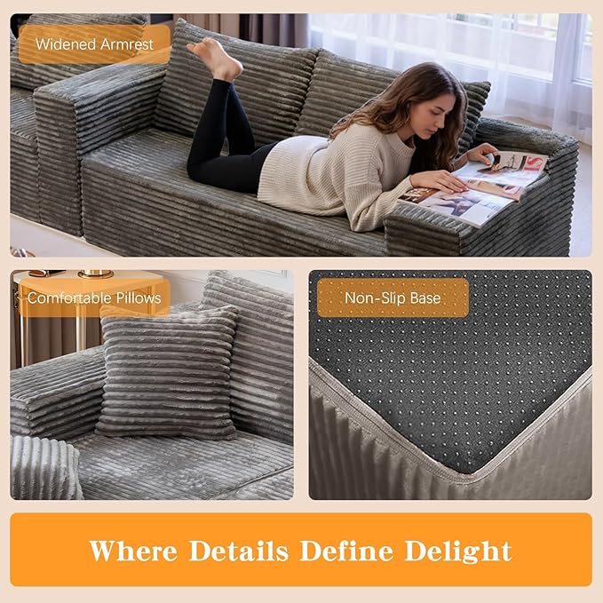 106'' Boneless Couches for Living Room, L Shaped Modular Sectional Sofa with Chaise Lounge, Faux Rabbit Fur & Layered Cushion Deep Seat Cloud Couch, No Assembly (Light Coffee, Left Facing Chaise)