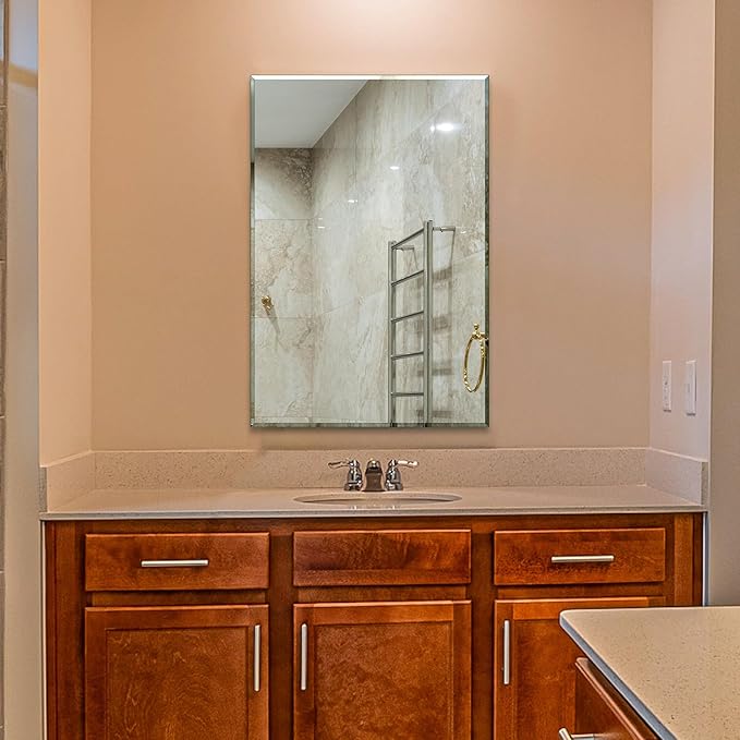 Ruomeng Wall Mirror Beveled Edge Frameless Mirror 24” x 36" Accent Mirror for Bathroom Vanity and Entryway