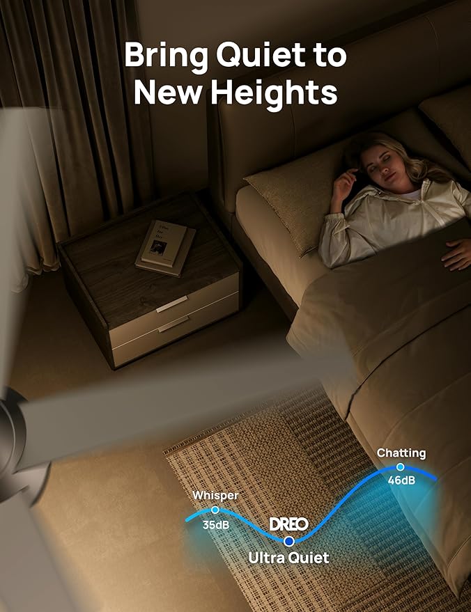 Dreo Ceiling Fans with Lights and Remote, 52 Inch, 6 Speeds, 5 Color Tones Dimmable LED, Quiet Reversible DC Motor, 8H Timer, Silver Ceiling Fan for Bedroom, Living Room, Easy to Install