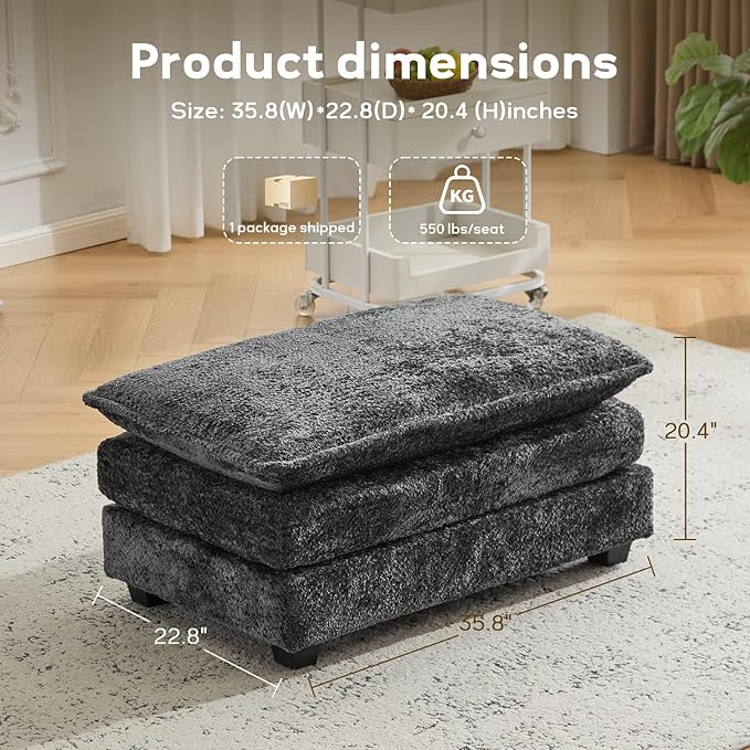 Ottoman for Modular Sectional Sofa, Deep Seat Ottoman for Living Room, Bedroom and Entrance (Grey)