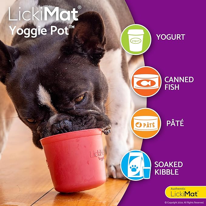 LICKIMAT Yoggie Pot – Distraction, Fun and Enrichment. Long Lasting Rubber Licking Treat Dispenser for All Dog Sizes and Slow Feeder for Small Dogs - Purple