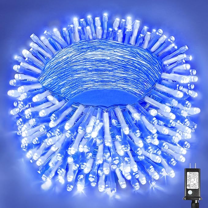 500 LED Christmas Lights Outdoor, 164ft Christmas String Lights for Bedroom 8 Modes Waterproof Plug in Twinkle Fairy Light for Indoor Outside Bedroom Home Party Decoration, Blue&White