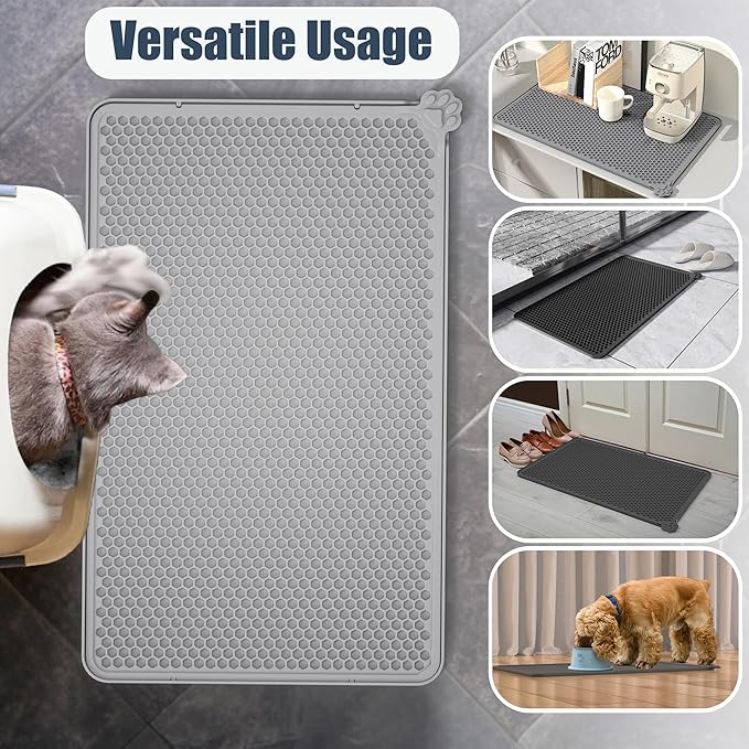 Silicone Litter Box Mat 24"x15" (Keep Floor Clean)(Easy Clean)(Anti-Crease)(Built to Last)(Non-Slip)(Double Layer Detachable)(Soft on Paws)(Claw-Proof)
