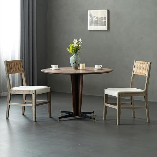 Chogori Wooden Dining Chairs, Modern Farmhouse Kitchen & Dining Room Accent Side Chairs with Woven Rope Back and Fabric Upholstered for Home, Living Room (Gray, Set of 2)