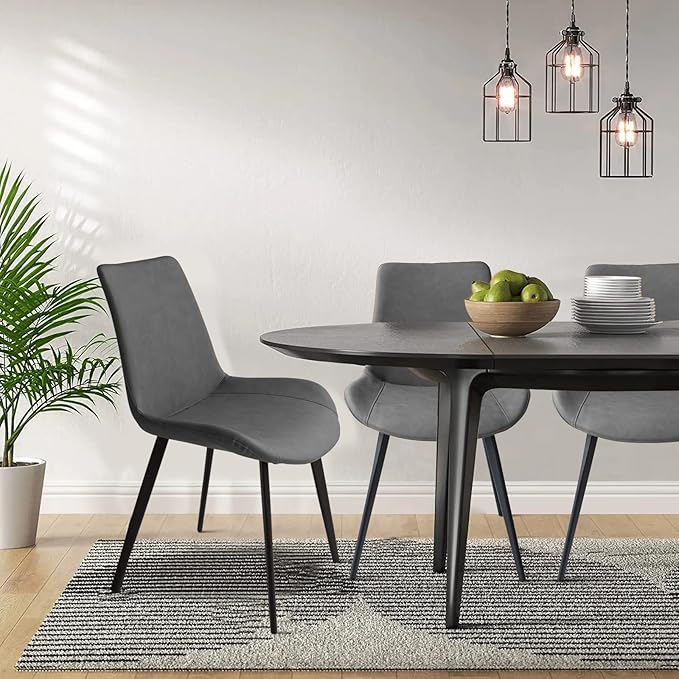 Dining Chairs Set of 4, Modern Dining & Kitchen Room Chairs, Upholstered Faux Leather Cushion Seat and Sturdy Metal Legs (4 Grey Chairs)