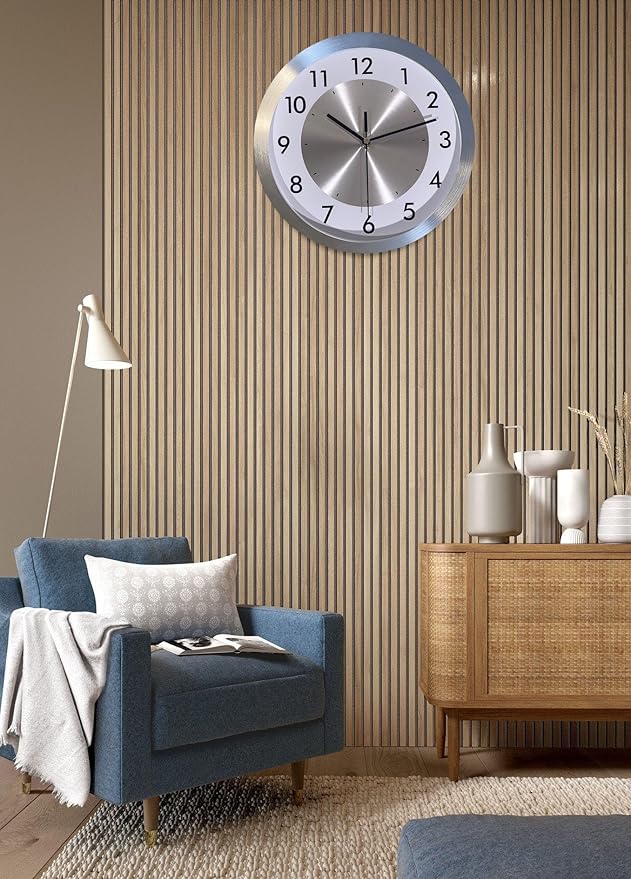 Non Ticking Silent Wall Clock Decorative,Analog Metal Wall Clock Battery Operated,Living Room/Office/Kitchen Clock,10 inch