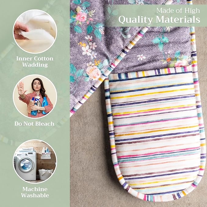 Maison d' Hermine Sweet Rose Lavender 100% Cotton Double Oven Glove with Loop Heat Resistant BBQ Cooking Baking Grilling Microwave Barbecue Spring/Summer (7.5 Inch by 35 Inch)