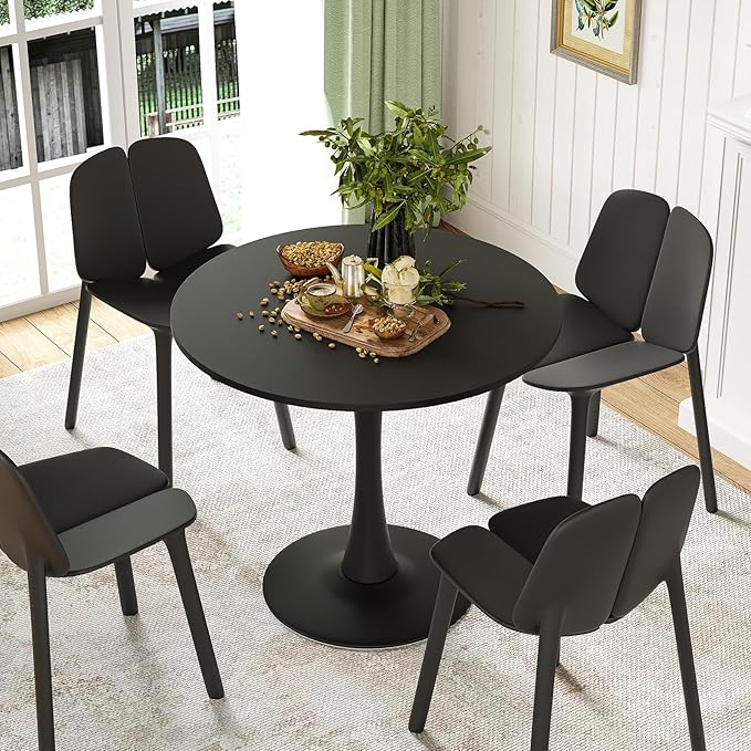 Stary 31.5" Small Round Dining Tulip Table Seats Up to 2-4 People,Wood Tabletop with Metal Pedestal Base