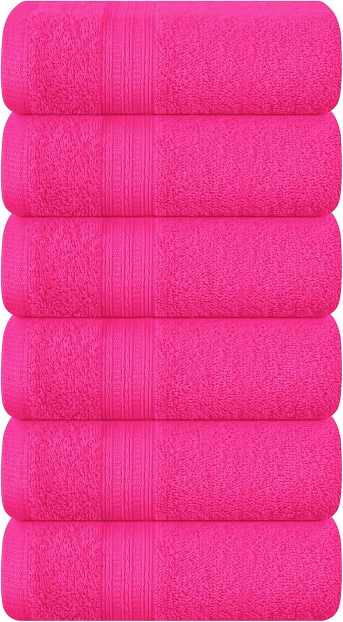 BOUTIQUO Ultra Soft Cotton 6 -Piece Hand Towel Set 16x24 Inch, Ideal for use in Bathroom, Kitchen, Gym, Spa & General Cleaning, Compact & Lightweight Multi Purpose Hand Towels - Hot Pink