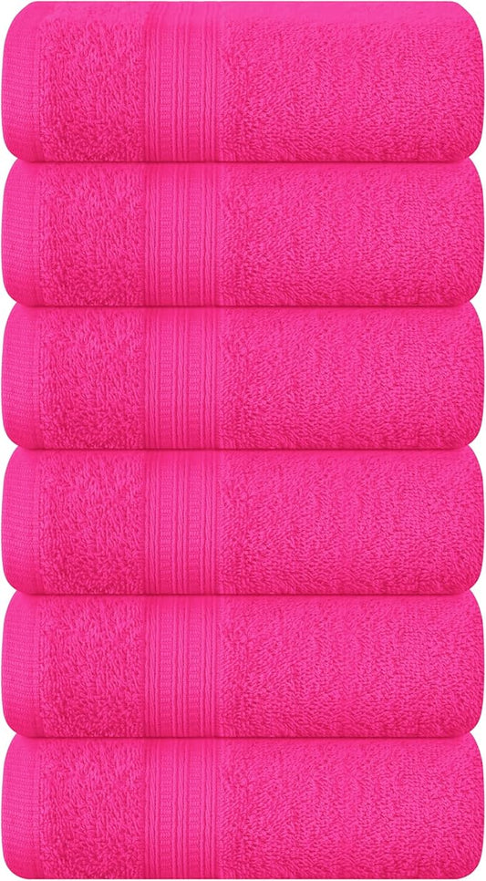 BOUTIQUO Ultra Soft Cotton 6 -Piece Hand Towel Set 16x24 Inch, Ideal for use in Bathroom, Kitchen, Gym, Spa & General Cleaning, Compact & Lightweight Multi Purpose Hand Towels - Hot Pink