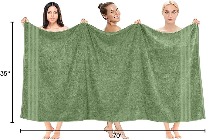 DAN RIVER 2 Pack Luxury Bath Sheets 35x70, 600 GSM, Soft & Quick Dry 100% Ring Spun Cotton Towels Ideal for Hotels, Spas, Gyms & Salons Extra Large, Sage Green
