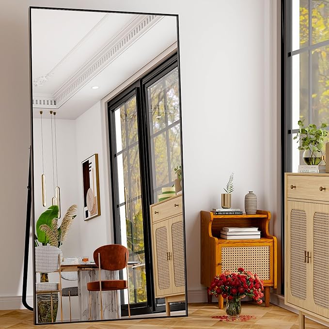 GLSLAND 76"x34" Full Length Mirror Oversize Rectangle Full Body Mirror Aluminum Alloy Frame Freestanding Mirrors for Bedroom Living Room Dressing,Black