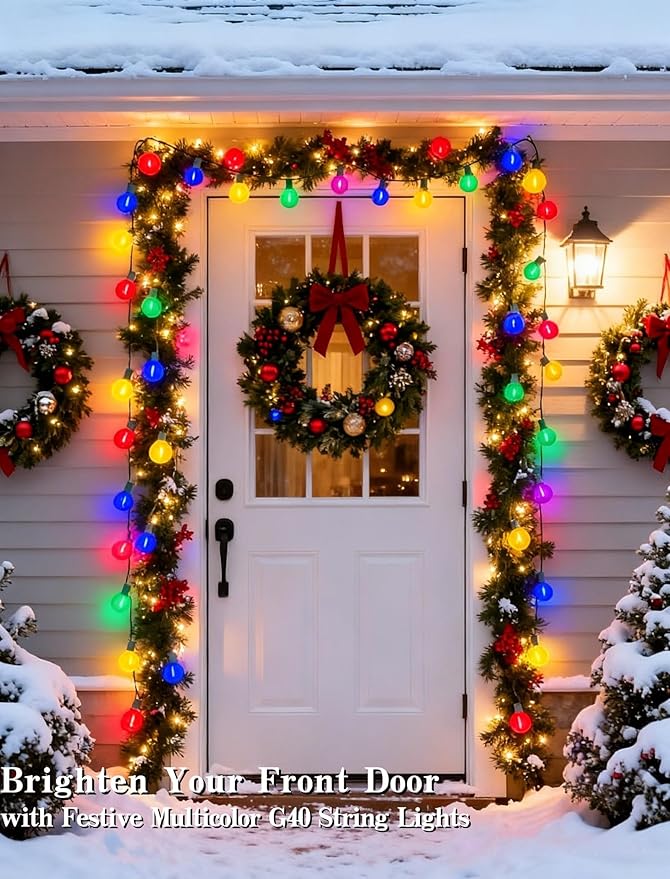 50Ft Outdoor Clear Multicolor Lights, LED G40 Globe Patio String Lights with 25 0.6W Colorful Bulbs(2 Spare), Outside Christmas Lights for Holiday Party Backyard Christmas