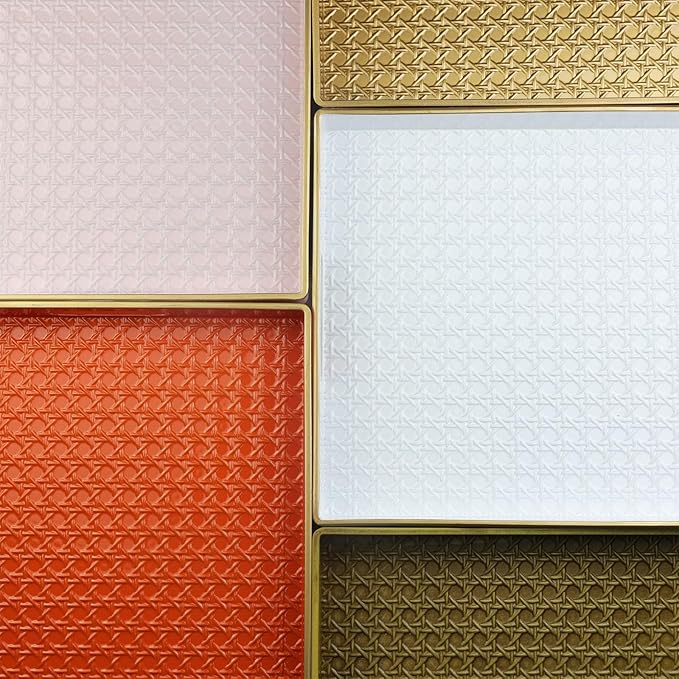 Gold Decorative Coffee Table Tray, Rectangular Plastic Serving Tray with Handles for Living Room, Ottoman, Bathroom, 15.7"*10.2"