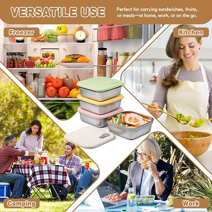 2 Pack Sandwich Containers, 20oz Stainless Steel Sandwich Box with Lids, Reusable Metal Meal Prep Lunch Boxes, BPA-Free, Dishwasher Safe, Food Storage Containers for Snacks & Fruits (Yellow, Green)