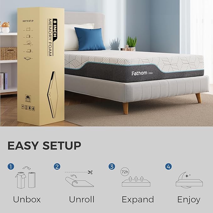 FATHOM Firm Twin Mattress 6 Inch Memory Foam Mattress Twin Size Bed in a Box for Back Pain Relief and Cool Sleep with Gel Foam and Removeable Fiberglass Free Cover, CertiPUR-US Certified