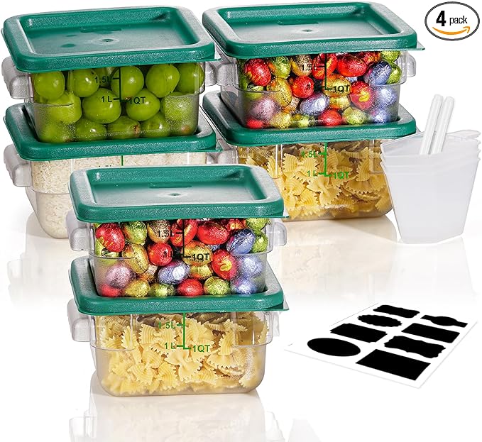 2QT NSF Food Storage Containers with Lids: 6 PCS [Total Food Grade][Hot&Cold Resistant] Commercial Clear Food Storage Containers for Restaurant Kitchen Proof Dough, Measuring Spoons Included(Green)