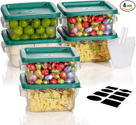 2QT NSF Food Storage Containers with Lids: 6 PCS [Total Food Grade][Hot&Cold Resistant] Commercial Clear Food Storage Containers for Restaurant Kitchen Proof Dough, Measuring Spoons Included(Green)