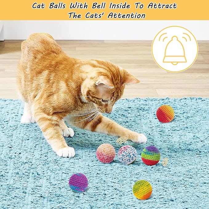 Retro Shaw Cat Toys Balls, Woolen Yarn Cat Ball Toy with Bell Inside, Kitten Toys for Indoor Cats Kitty, Interactive Cat Nip Chew Toys for All Pet Breed 6 Pack