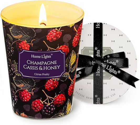 HomeLights Scented Candles for Women & Men, 6.7oz Candle Jars Aromatherapy Single Wick Candle, Ideal for Eclectic Mixed Styles Home Decor and Gifts, Champagne Cassis & Honey