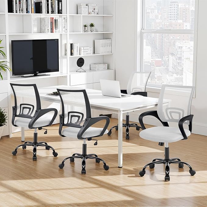 BestOffice Office Chair Ergonomic Desk Chair Mesh Computer Chair Lumbar Support Modern Executive Adjustable Stool Rolling Swivel Chair for Back Pain,White