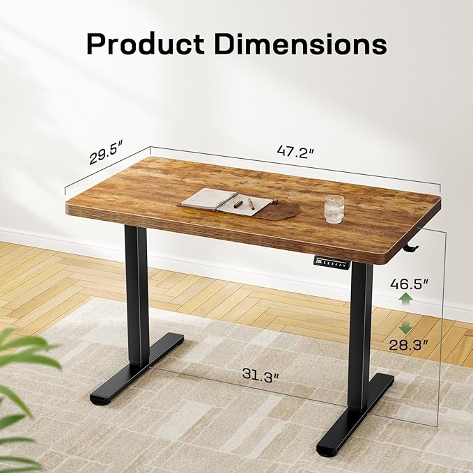 Marsail 55 x 30 Electric Standing Desk with One-Piece Desktop, Sit Stand Desk with Thickened Tabletop, Height Adjustable Stand Up Desk with Cable Management for Home Office(Frame+Desktop, 2 Packages)