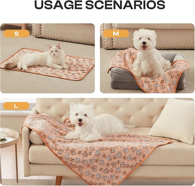 1 Pack 3 Blankets Super Soft Fluffy Premium Fleece Pet Blanket Flannel Throw for Dog Puppy Cat Paw Brown/Pink/White Medium(30x20 inch)