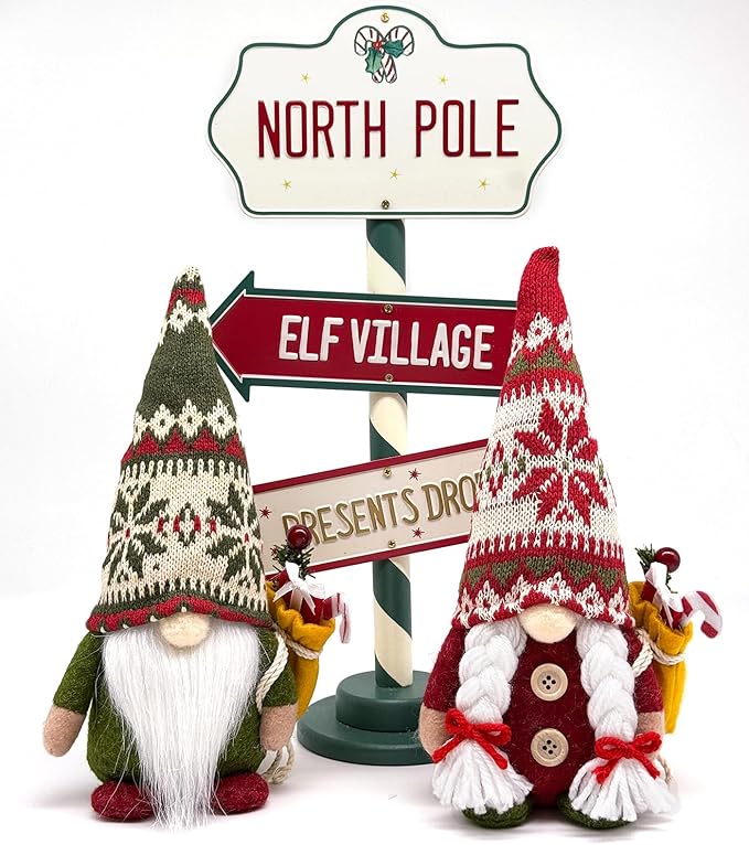 2PCS 12 Inch Christmas Gnomes Decorations, Handmade Plush Xmas Gnomes with Gift, Elf Scandinavian Tomte Gnome Figurines for Xmas Decor Gift - Christmas Party Home Decorations