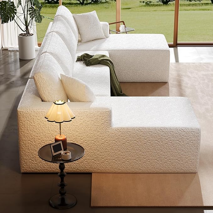 140" Modular U-Shaped Sectional Sofa, 7-Seater Cloud Couch with Double Chaise, Modern Sleeper Sofa,No Assembly Sectional Cloud Boneless Sofa Couches for Living Room/Apartment