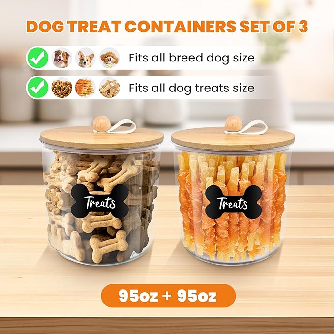 2 Pack Airtight Dog Food Storage Container, Dog Treat Container Dog Food Container with bamboo Lids 6x5'',Pet Food Storage Container,Cat Food Container with Scoops,Clamp,Labels,Pen