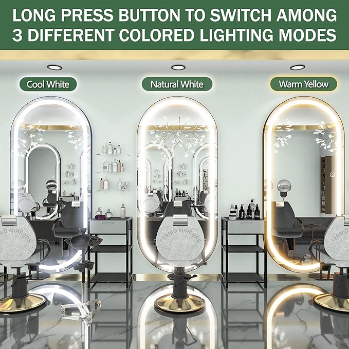 FENNIO Full Length Mirror with Lights, 70"x32" LED Full Body, Wall Mounted Hanging Mirror for Bedroom, Salon, 3-Color Lighting, Brushed Aluminum Frame [Tempered Glass]