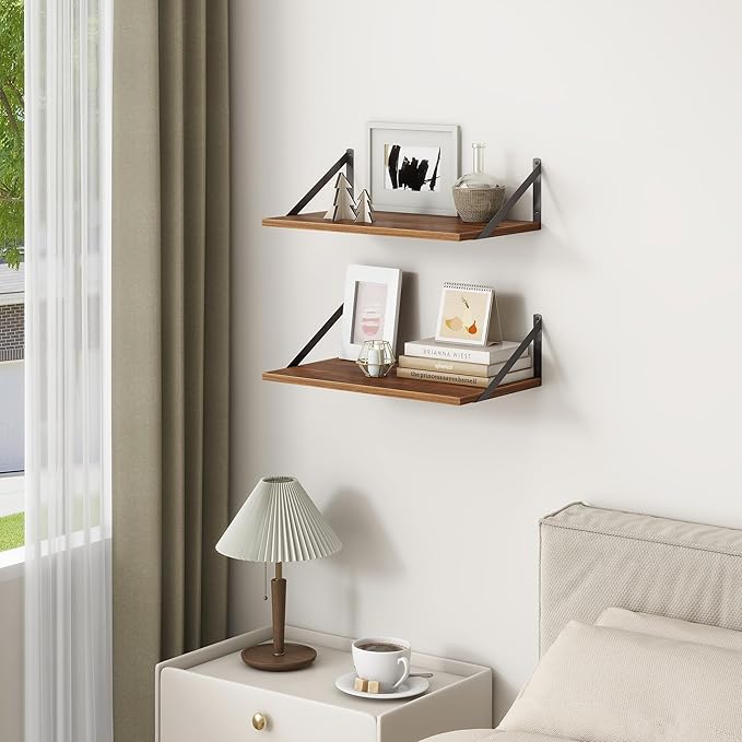 Fun Memories 20 Inch Floating Shelves, Deep Wall Shelves for Kitchen, 20 x 12 Floating Shelf for Living Room, Bedroom, Farmhouse Floating Shelves for Home Decor Storage, Walnut, Set of 2