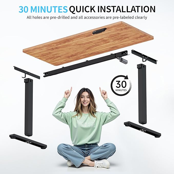 BIZUM Electric Standing Desk, 55x24 inches Height Adjustable Desk, Sit to Stand Desks Memory Gaming Computer Workstation for Home Office, Light Rustic Brown