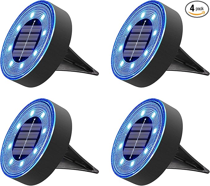 Joomer Solar Ground Lights, 4 Pack 8 LED Solar Lights Outdoor Waterproof IP68 Disc Light Landscape Lighting Garden Light for Patio Pathway Lawn Yard Driveway Walkway(Blue)
