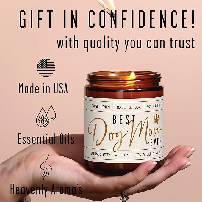Dog Mom Gifts for Women, Dog Lovers Gifts for Women - 'Best Dog Mom Ever' Soy Candle, w/Vanilla, Coconut & Citrus I Gifts for Dog Lovers I Dog Gifts for Women I Reusable Jar, 50Hr Burn,Made in USA