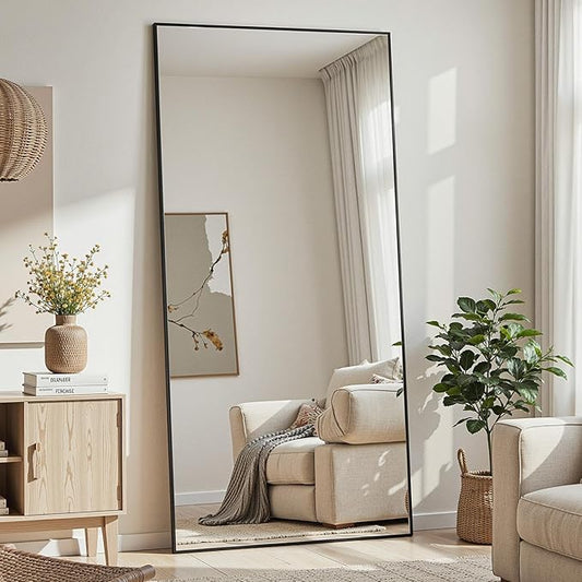 Full Length Mirror, 76"x34" Full Body Mirror, Floor Mirrors with Stand, Body Mirrors Standing Hanging Leaning Against Wall,Aluminum Frame Mirrors for Bedroom Cloakroom,Living Room,Black