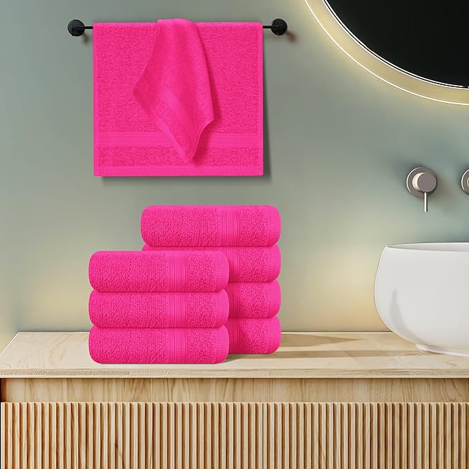 BOUTIQUO Ultra Soft Cotton Washcloths, Contains 12 Piece Face Cloths 12x12 inch, Ideal for Everyday use Face Towels, Compact & Lightweight Multi Purpose Washcloths - Hot Pink