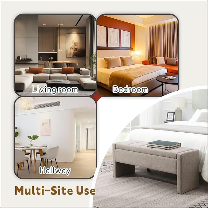 47.25'' Ottoman with Storage, End of Bed Storage Bench, Entryway Bench - Linen Upholstered Multi-Functional Footrest for Bedroom, Living Room, Dorm & Window Bench (Linen Grey Brown)