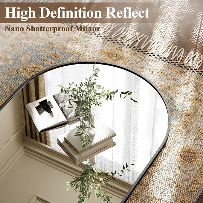 Full Length Mirror 67"x23" - Arched Floor Mirror with Aluminum Frame,Standing Body Mirror Leaning Hanging for Bedroom Cloakroom Living Room Black